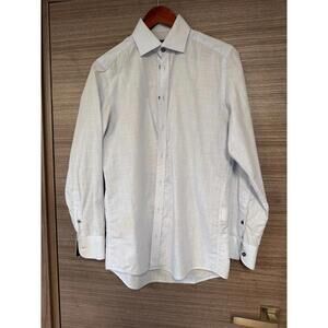 Sand Copenhagen Men's Dress Shirt Size 38 Slim Fit Light Blue Pattern Long Sleev